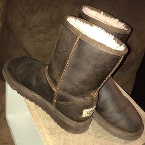Dark brown leather uggs